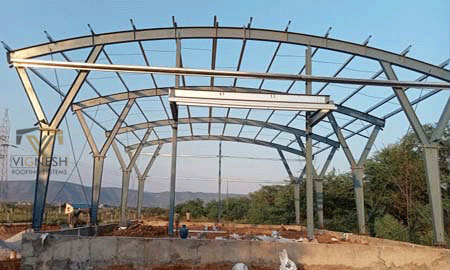 Curved Pre-Engineered Building (PEB) Structure project at D2D Designers, Kadapa by Vignesh Roofing Systems - durable roofing solution for metro stations, parking areas, and hotels
