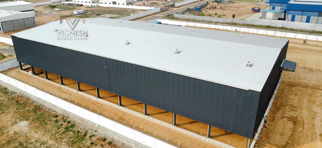 Industrial shed fabrication by Vignesh Roofing Systems - durable pre-engineered steel structures for factories and warehouses