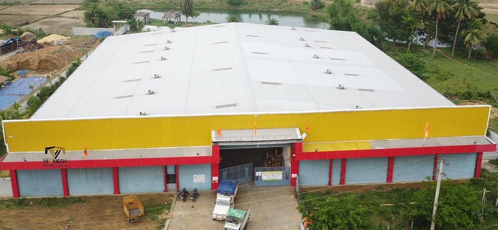 Industrial shed fabrication by Vignesh Roofing Systems - durable pre-engineered steel structures for factories and warehouses